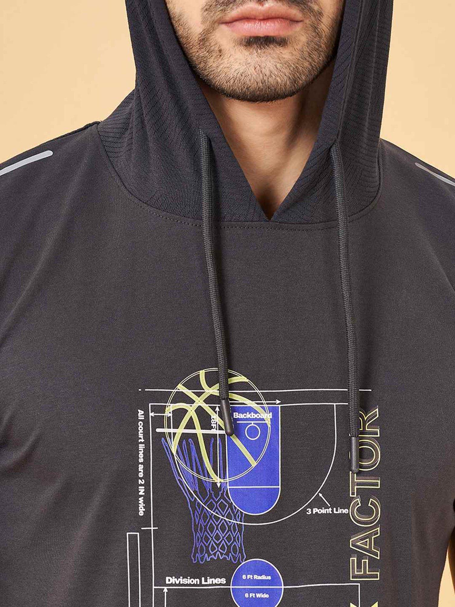 Ajile By Pantaloons Castor Gray Slim Fit Printed Hooded T-Shirt