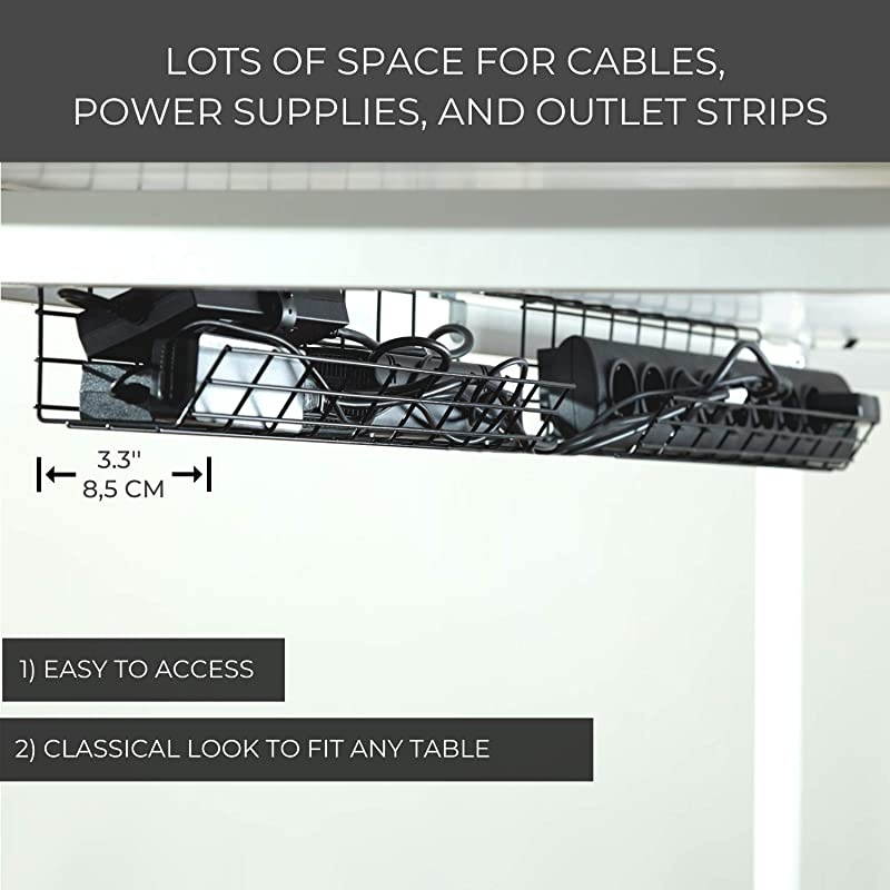 Desk Cable Management Tray Cable Organizer for Wire Management Metal Wire Cable Tray for Office and Home Perfect Standing Desk Cable Management Tray Black Cord Basket Set of 4X 17