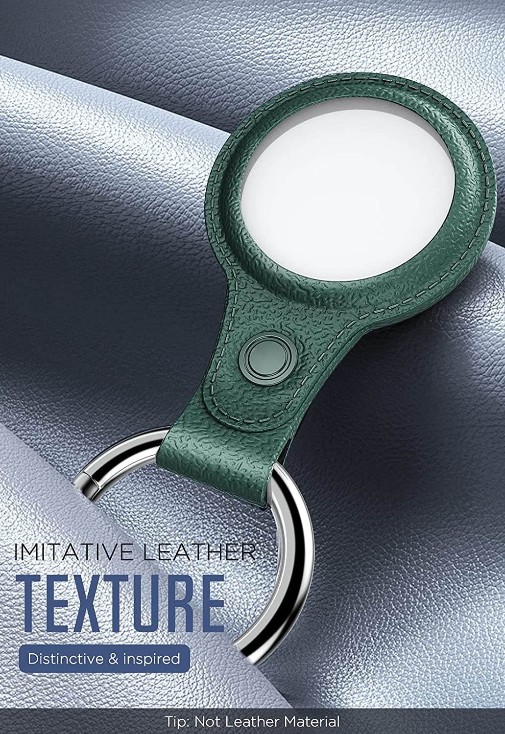 MoKo Key Ring Case for AirTag Finder 2021, 2-Pack Anti-Lost Air Tag Case with Keychain, Leather Pattern TPU Cover for AirTag Tracker Holder for Pets, Keys, Backpacks Indigo & Midnight Green