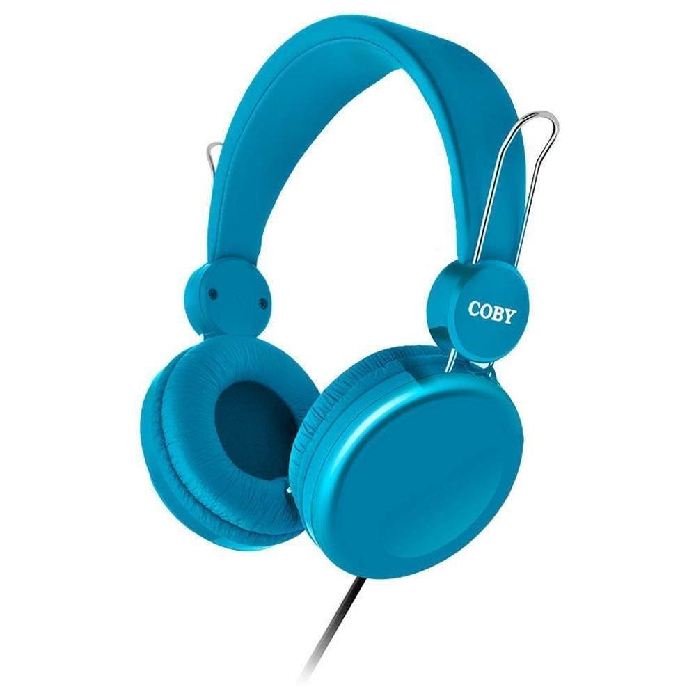 Coby Bass Boost Stereo Over Ear Headphones with Built-In Mic -Blue