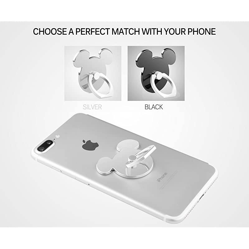 Cell Phone Ring Holder (2 Pack) High Viscosity Finger Stand Grip Reusable Washable 360 Rotation Universal Smartphone Kickstand for iPhone ipad Samsung Google HTC Most (BlackSilver) by