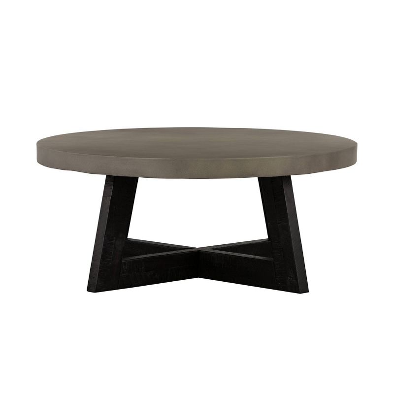 Manchester Modern Concrete and Acacia Round Coffee Table Gray - Armen Living