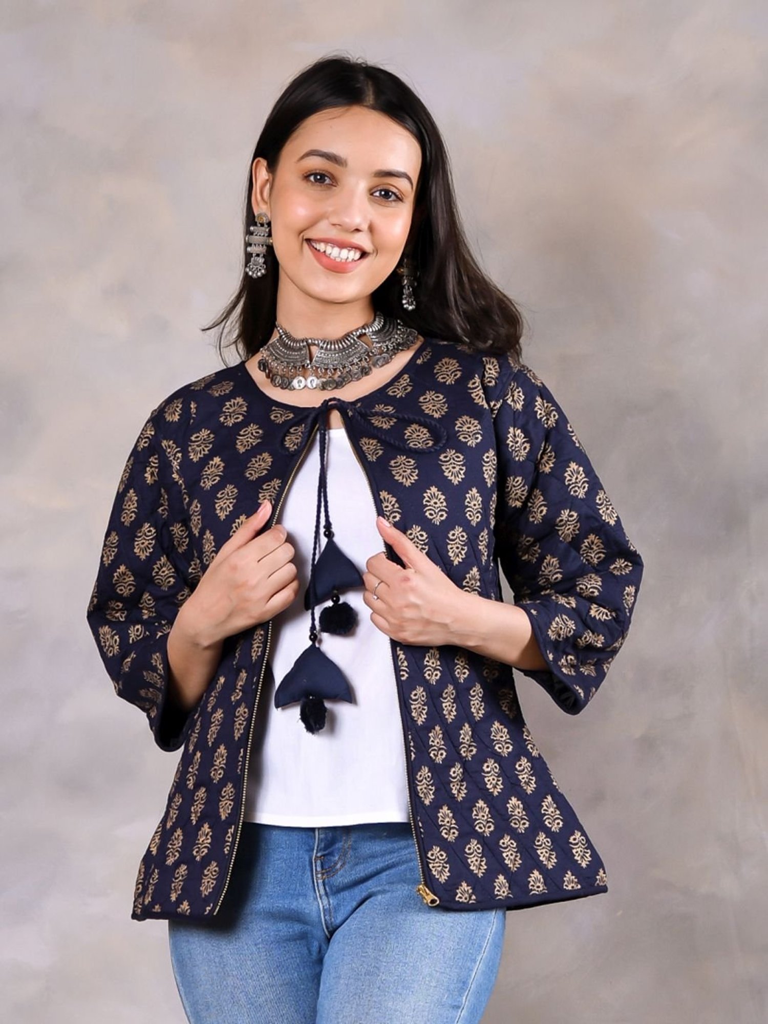 Rustorange Blue Printed Jacket