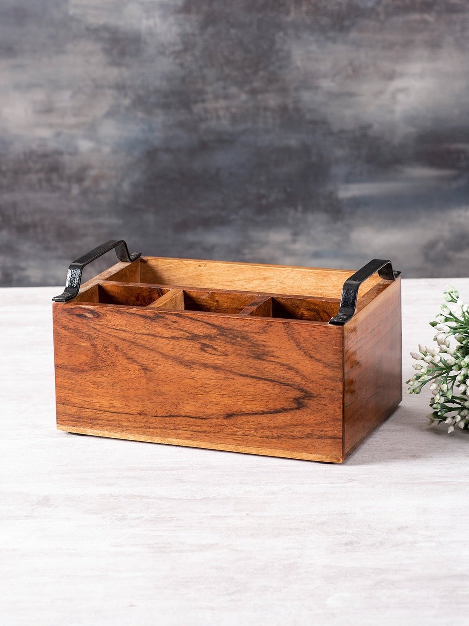 Nestroots Brown Wood Cutlery Holder & Cheese Board Combo