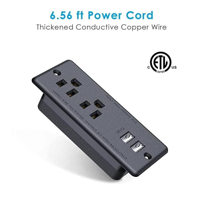 Recessed Power Strip SocketFurniture Recessed Power Outlet with 2 USB Charger2Outlet Desktop Charging StationDesktop Power Grommet with 656ft Power Cord