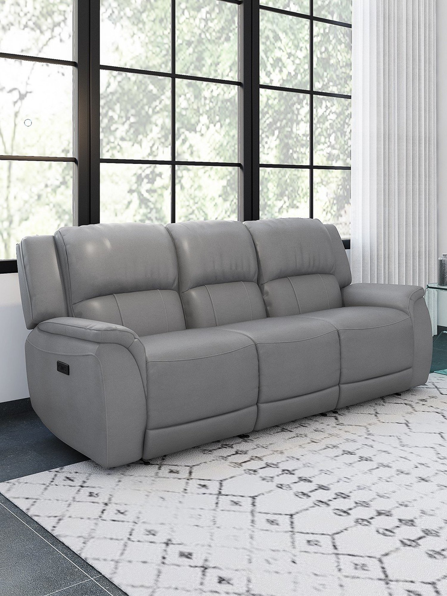 Durian Meredith Grey Leather 3 Seater Reclining Sofas
