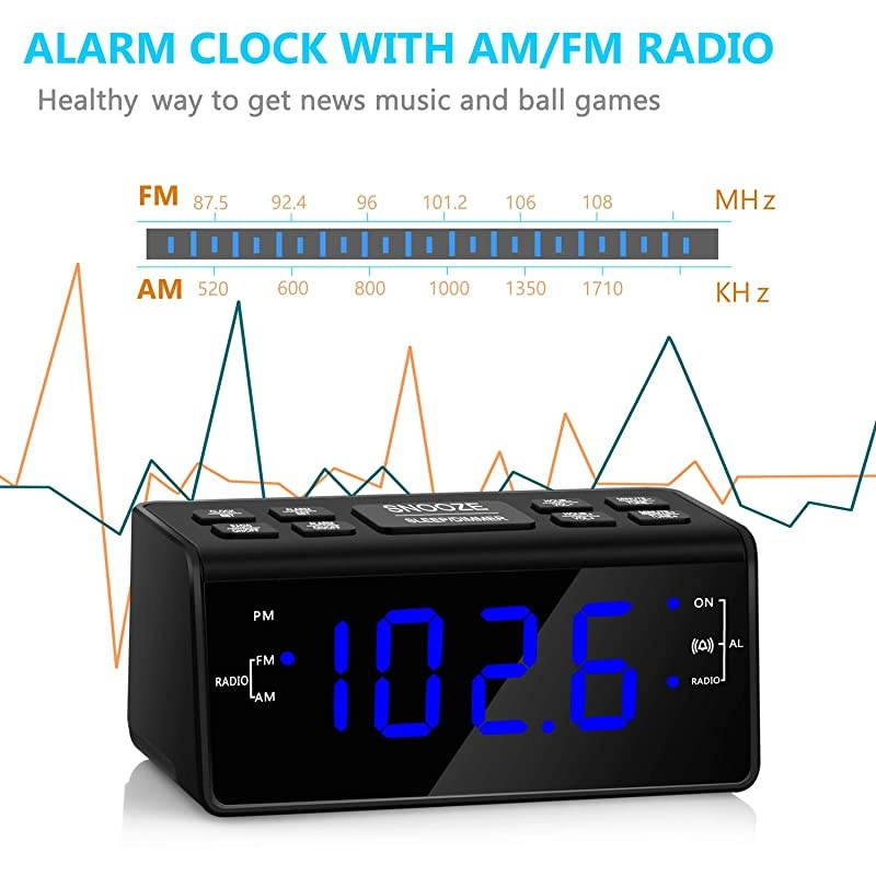 Clock Clocks for Bedrooms with AMFM RadioDimmerSnoozeBattery Backup
