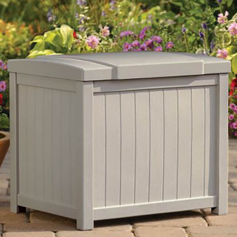 Suncast 22 Gallon Yard and Garden Stay Dry Resin Deck Box, Light Taupe (2 Pack)