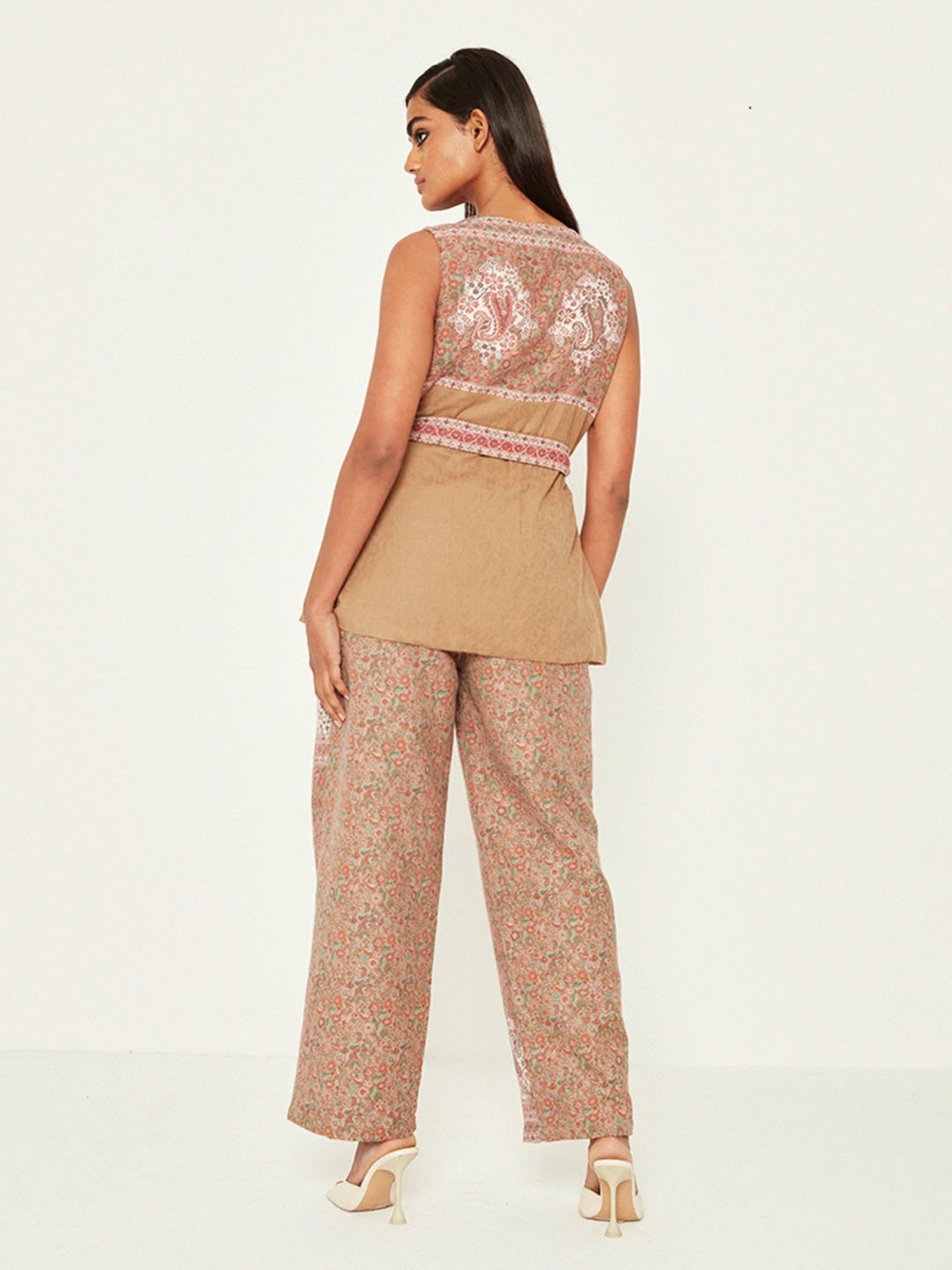 ANCESTRY Beige Printed Yoke Jacket