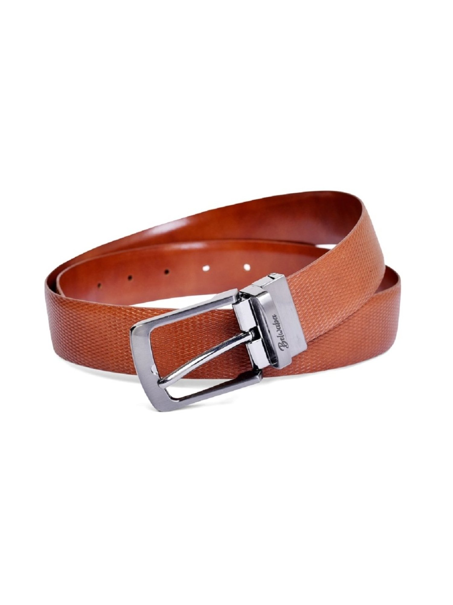 BELWABA Tan Textured Formal Reversible Leather Belt for Men