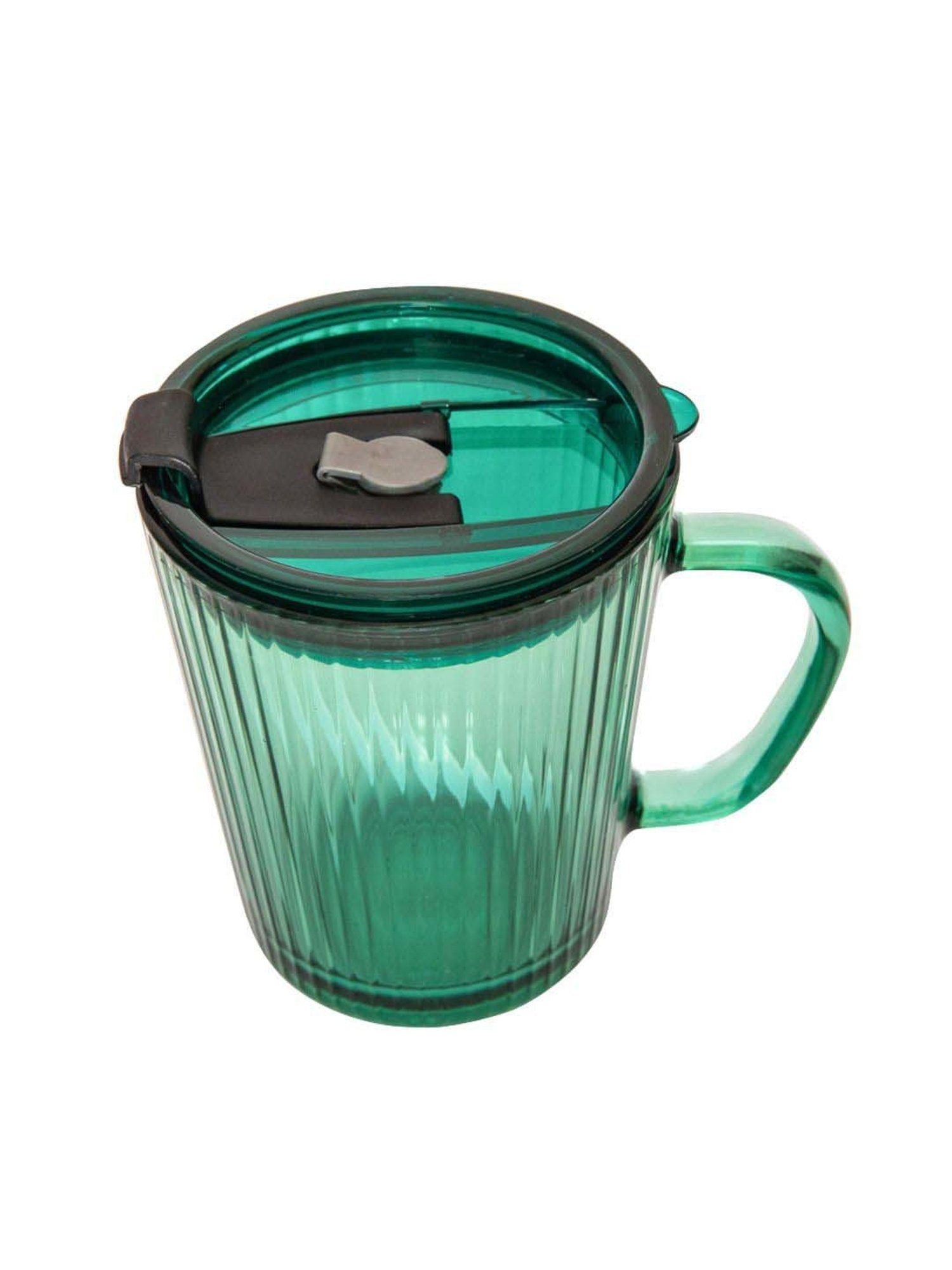 Goodhomes Green Glass Mug Sipper With Lid & Straw (0.37 L) - Set of 2