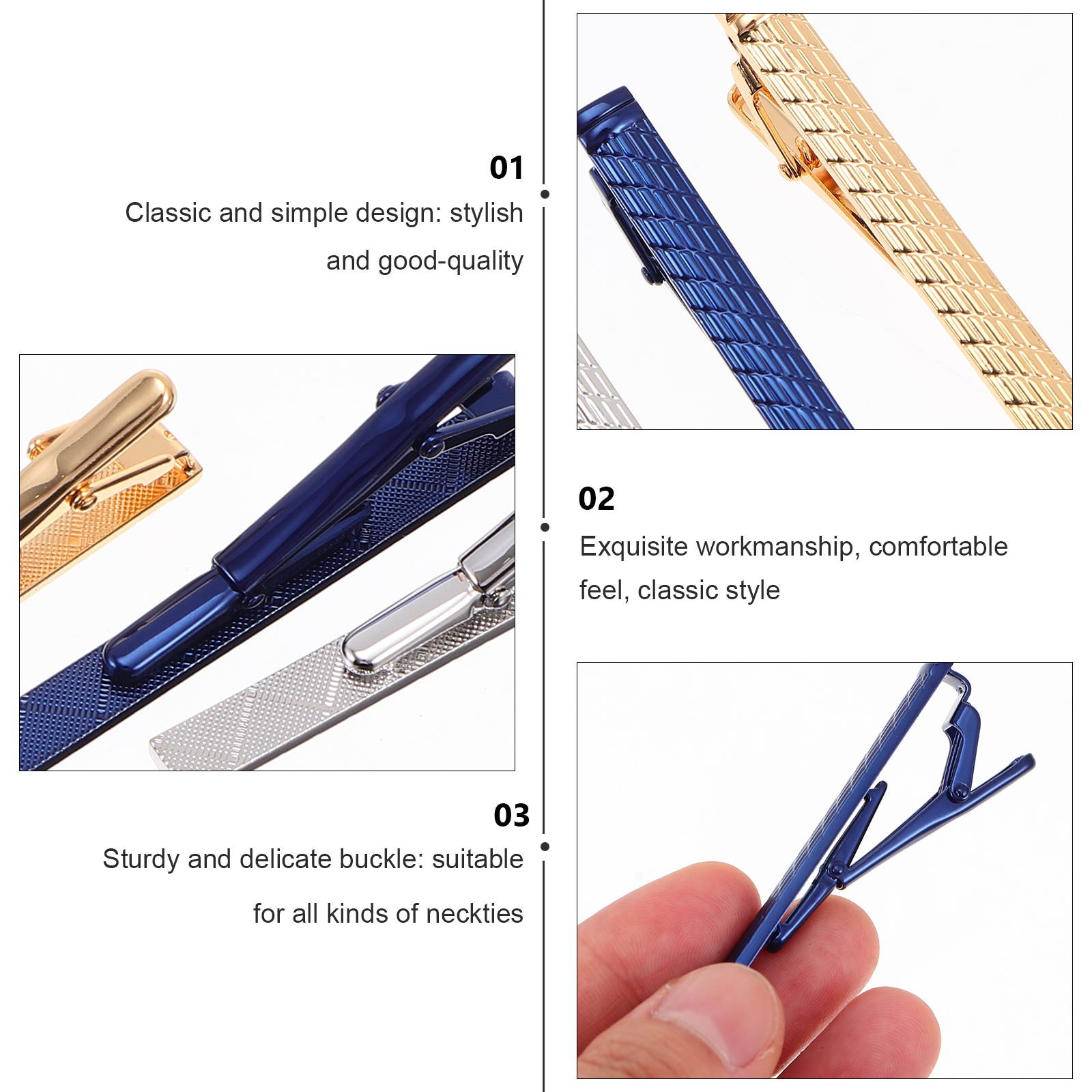 4Pcs Men Tie Bars Necktie Clamps Tie Clips Delicate Necktie Clasps for Men Working Office
