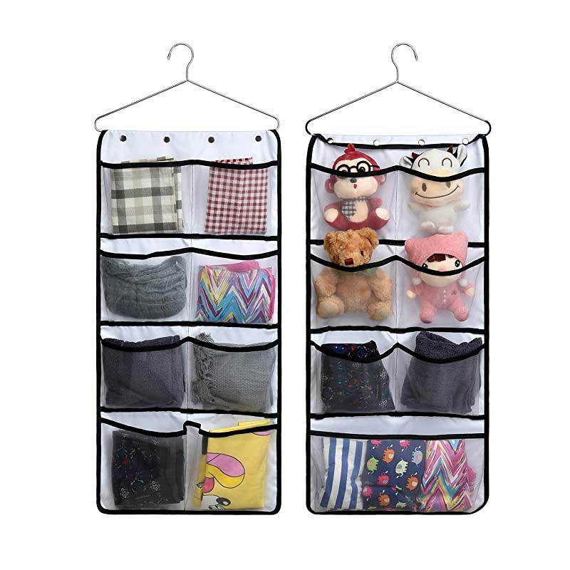 DualSided Hanging Closet Organizer for Underwear StockingBra and SockMesh Pockets with Metal Hanger 42 Pockets Black