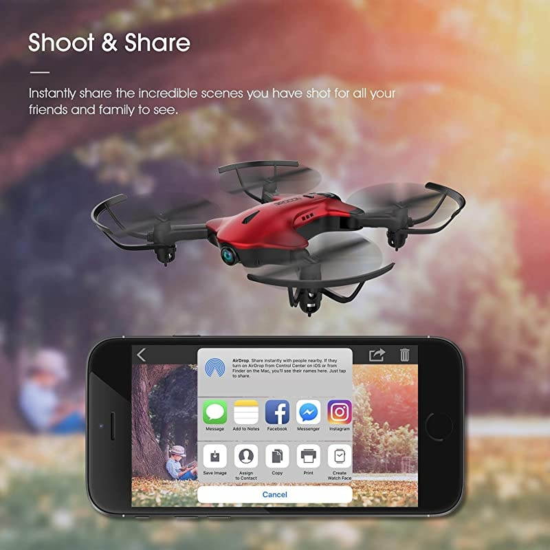 Drone for Kids Drocon  FPV WiFi Drone with Camera 1080P FHD Realtime Video Feed Great Drone for Beginners Quadcopter Drone with Altitude Hold OneKey TakeOff Landing Foldable Arms Red