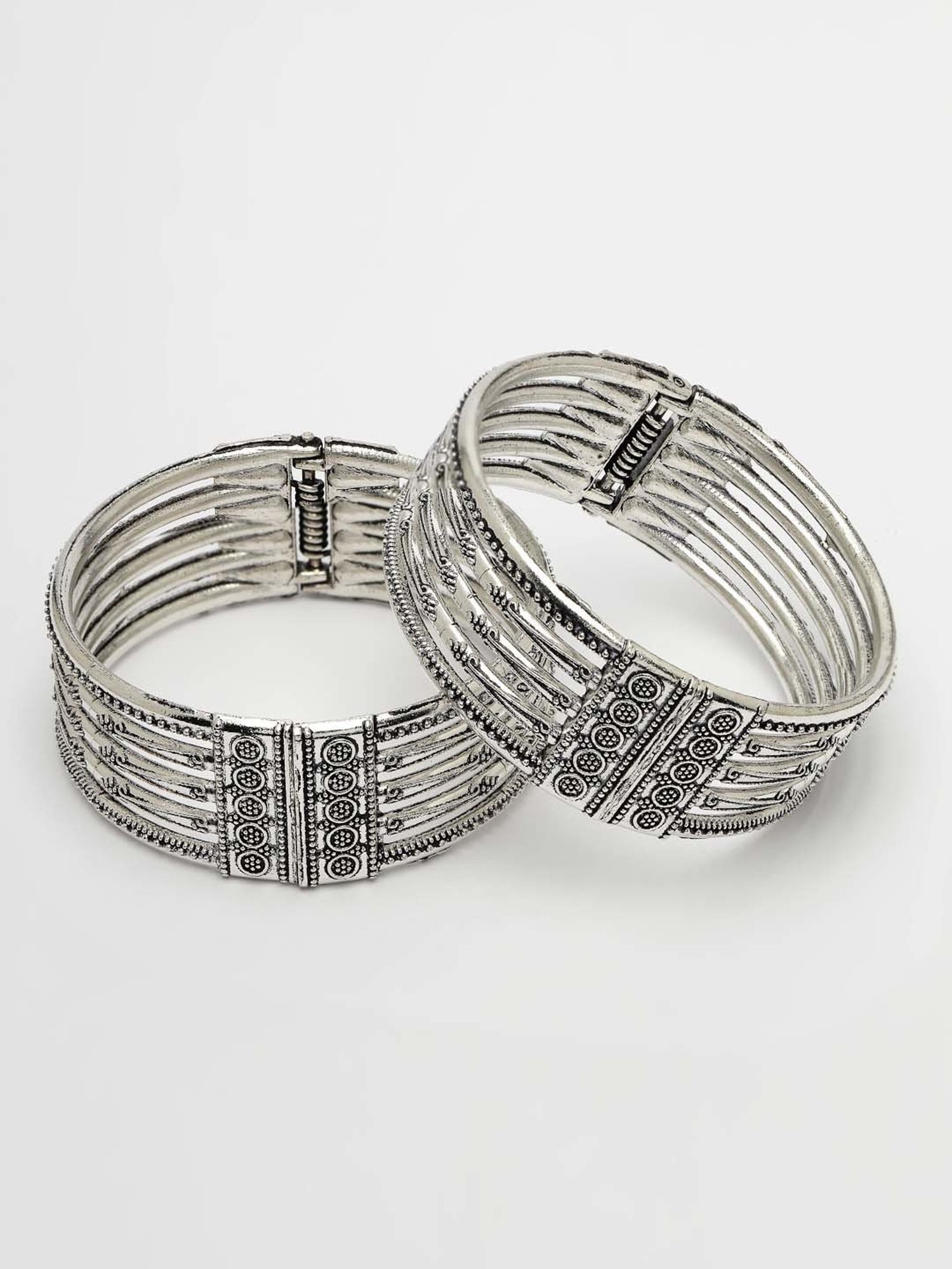 NVR Silver-Toned German Silver Oxidized Kada Bangle for Women