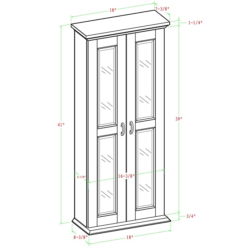 Edison 4 Tier Shelf Living Room Storage Tall Bookshelf Cabinet Doors Home Office Tower Media Organizer, 41 Inch, Espresso
