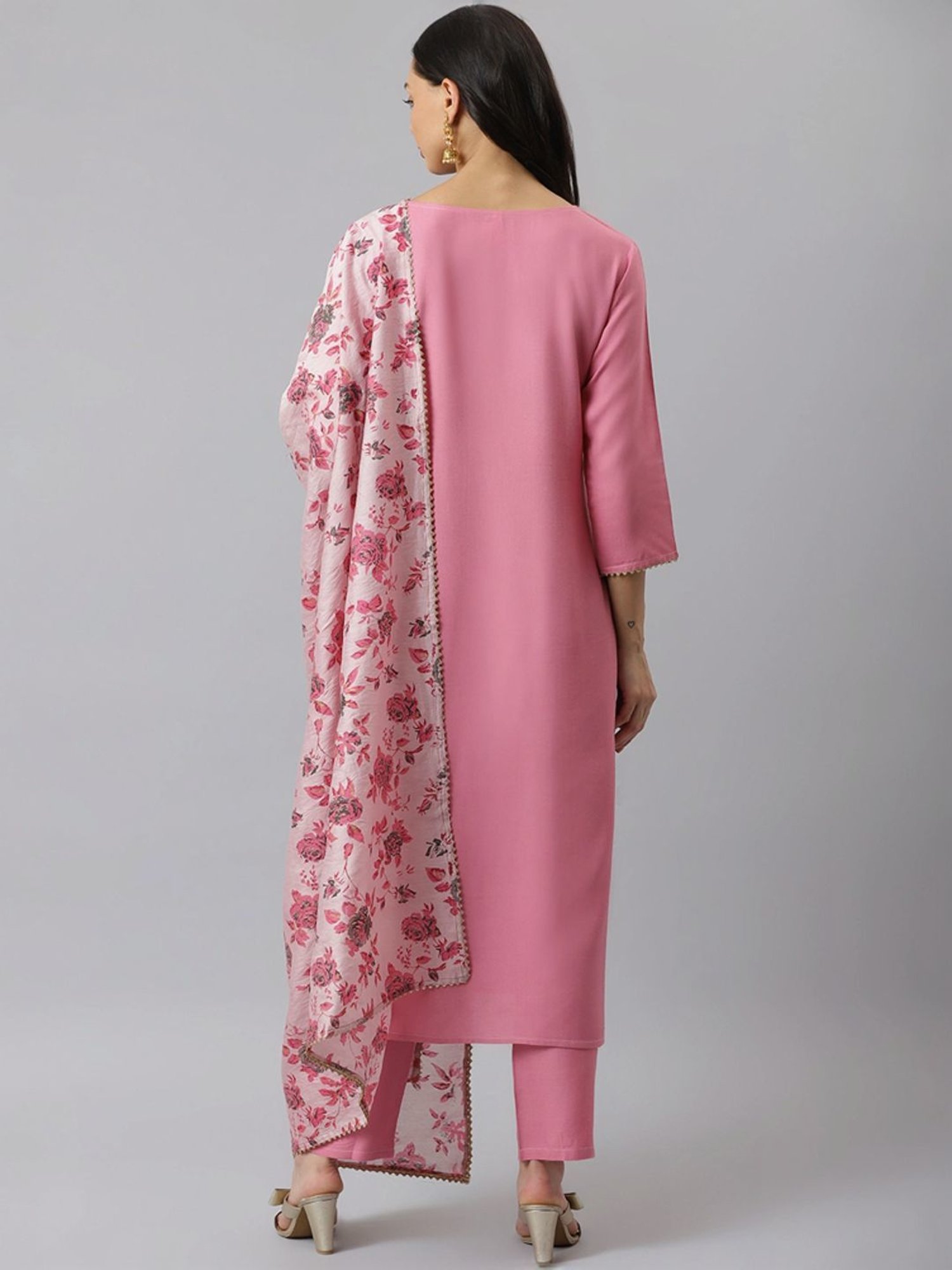Stylum Mulberry Pink Plain Kurta & Pant Set With Dupatta