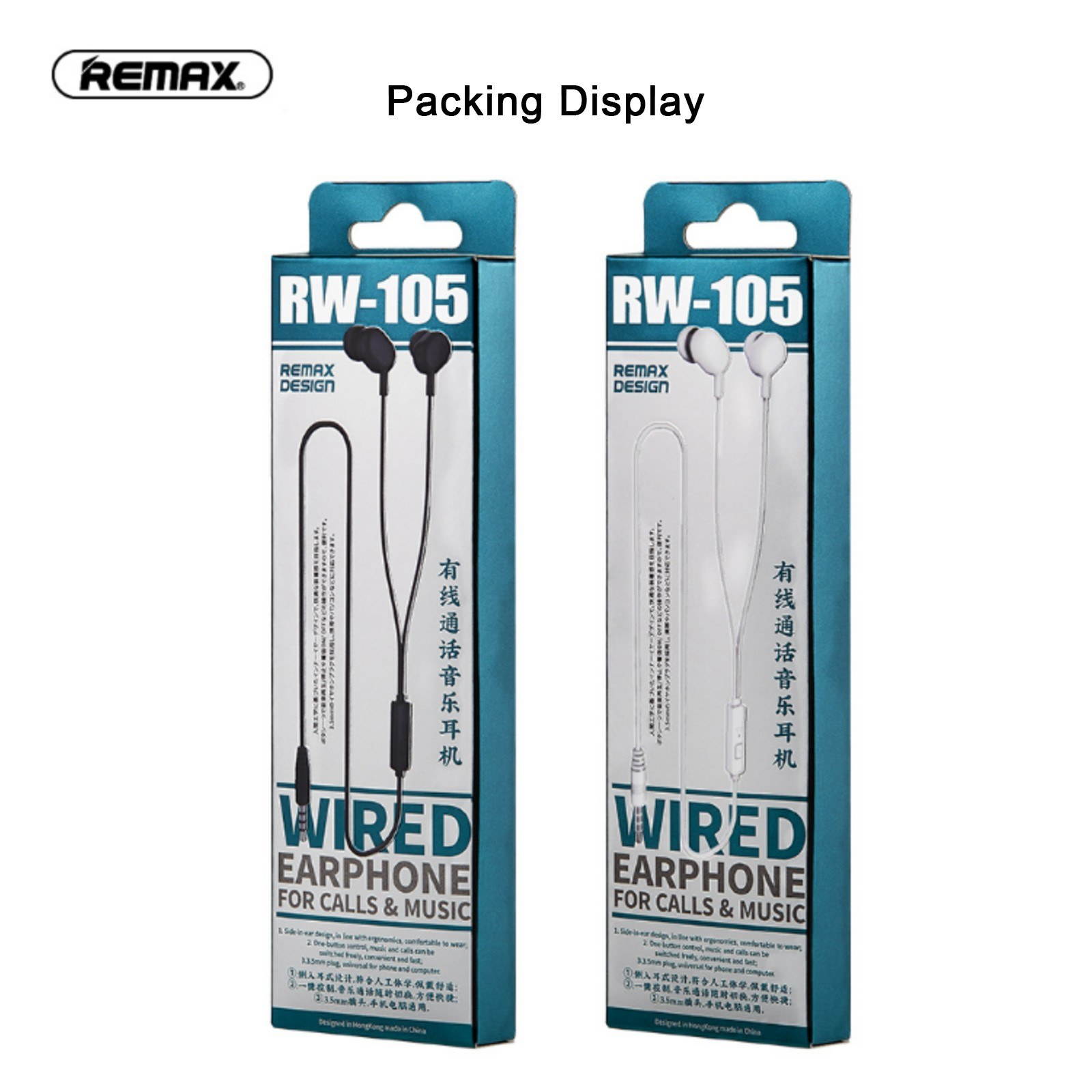 Remax RW-105 In-Ear Clear Sound Wired Earphone Stereo Earbuds with Microphone for Phone Call Music Headphone with 3.5mm Plug Compatible with Phones Tablets Computers