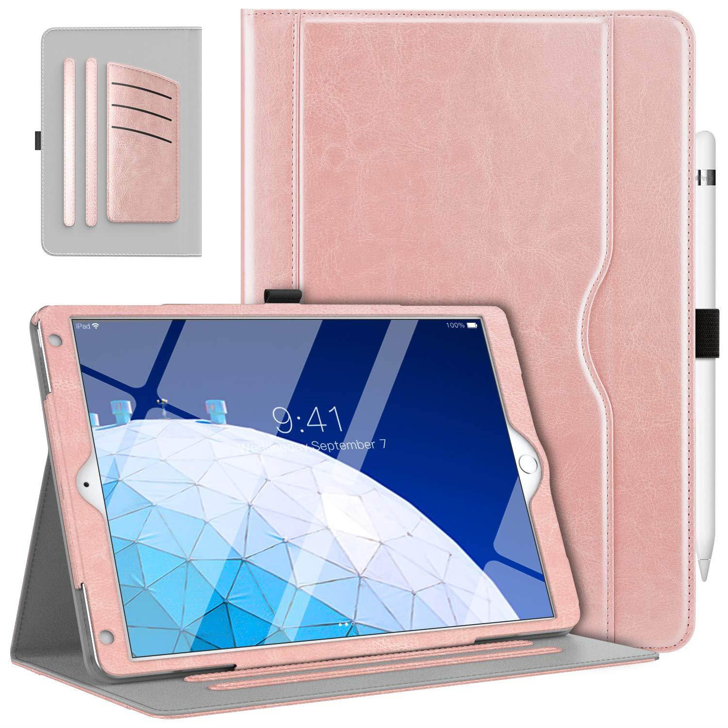 MoKo Case Fit New iPad Air (3rd Generation) 10.5" 2019/iPad Pro 10.5 2017 - Slim Folding Stand Folio Cover Case with Auto Wake/Sleep and Document Card Slots, Multiple Viewing Angles - Rose Gold