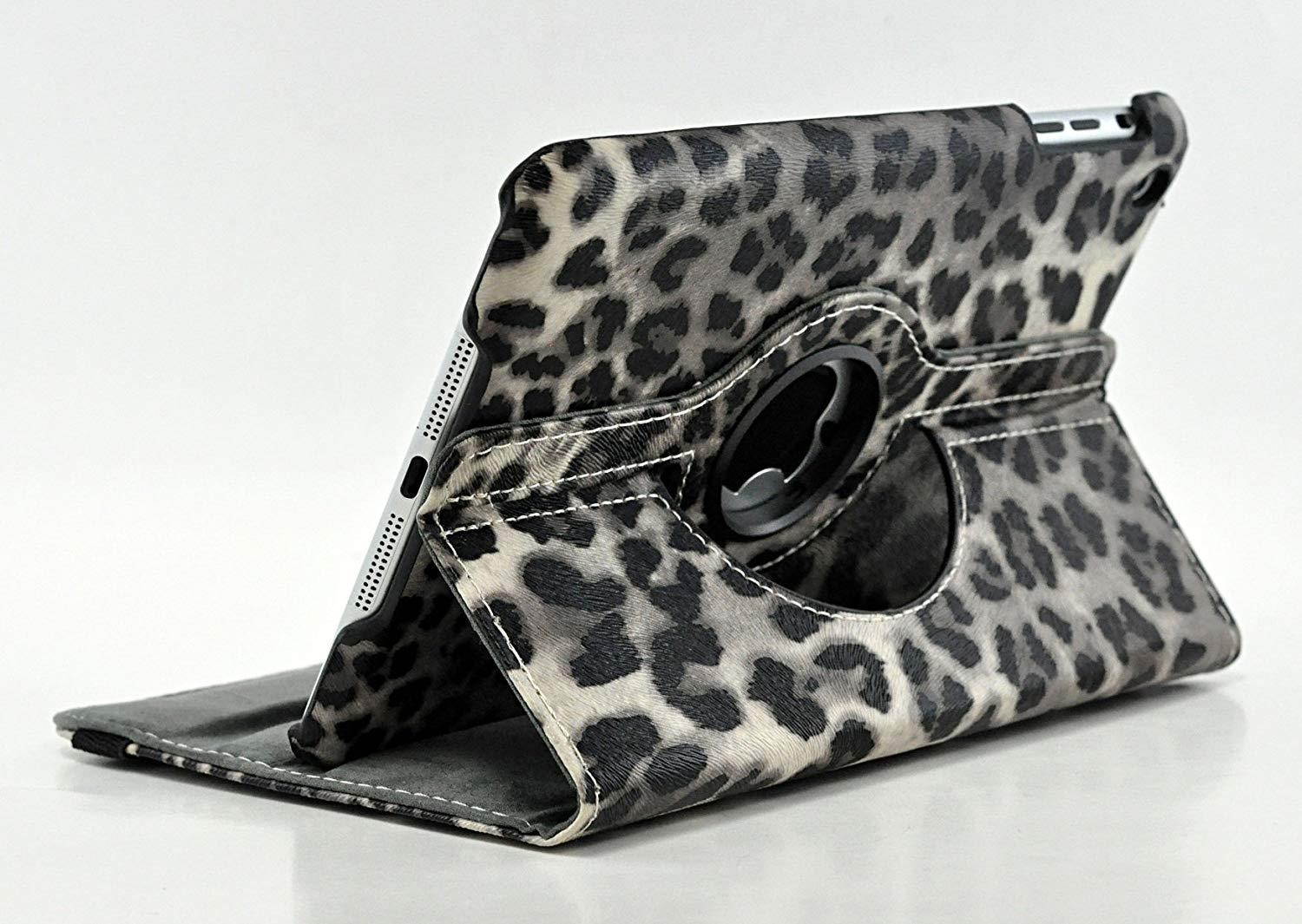 New iPad 9.7 / iPad 6 / iPad Air 2 / iPad Air Case - Leopard Print 360 Degree Rotating Smart PU Leather Cover w/Stand, Auto Wake/Sleep for Apple iPad 6th / 5th Gen, iPad Air 1/2 (Gray)