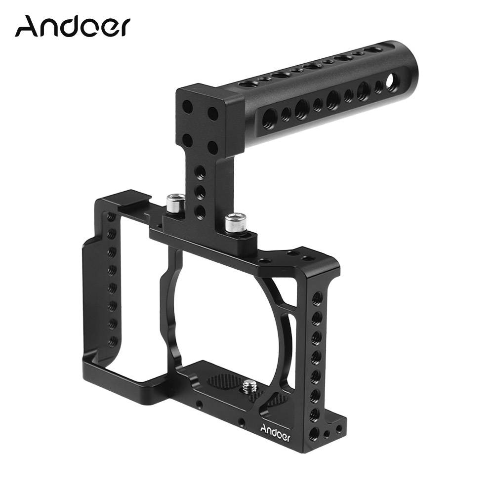 Andoer Camera Cage + Top Handle Kit Video Film Movie Making Stabilizer Aluminum Alloy 1/4 Inch Screw with Cold Shoe Mount for Sony A6500/A6400/A6300/A6000 Camera