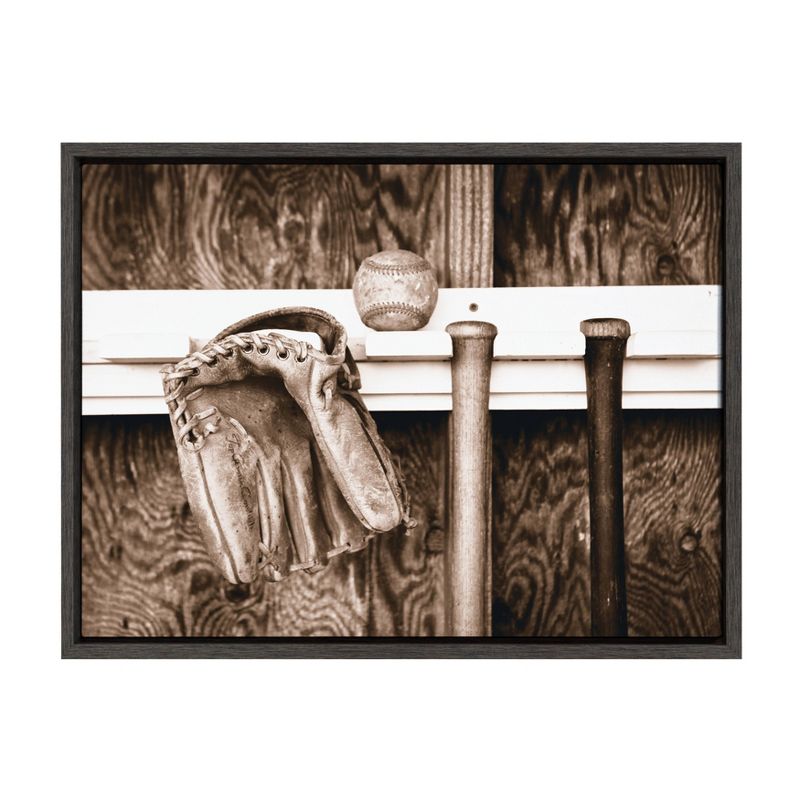 18" x 24" Sylvie Ball In The Dugout Framed Canvas by Shawn St. Peter Gray - DesignOvation