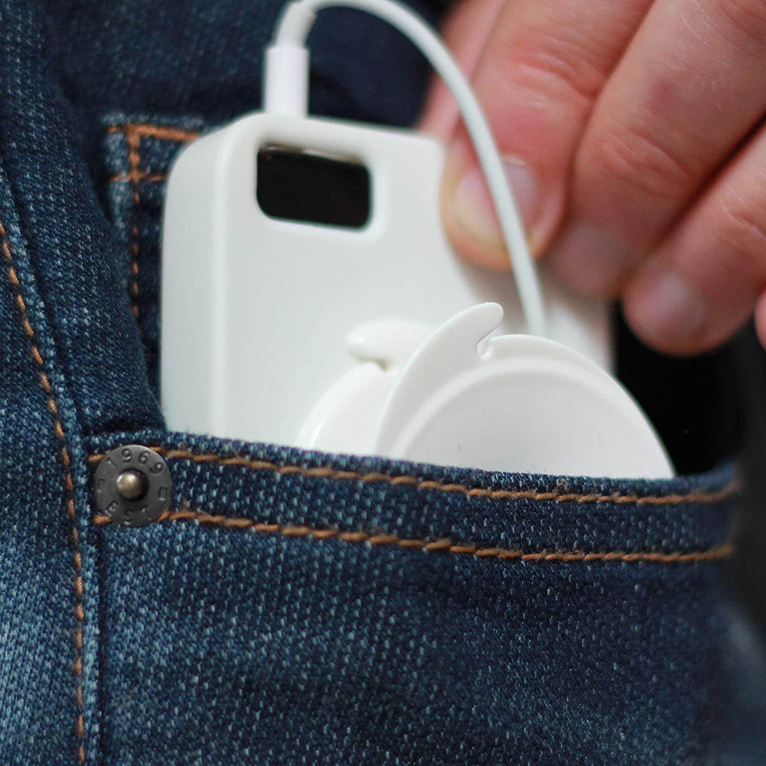 Yofo&reg; - The "Reel" Headphone Solution - Catch Calls with Earbuds & Mic, Avoid Cord Tangle (White)