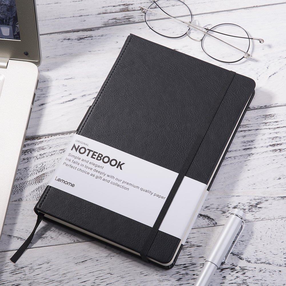 Bullet Journal/Notebook with Pen Loop - Elegant Black Leather Notebook with Premium Thick Paper (A5) - Lemome Best Gift for You