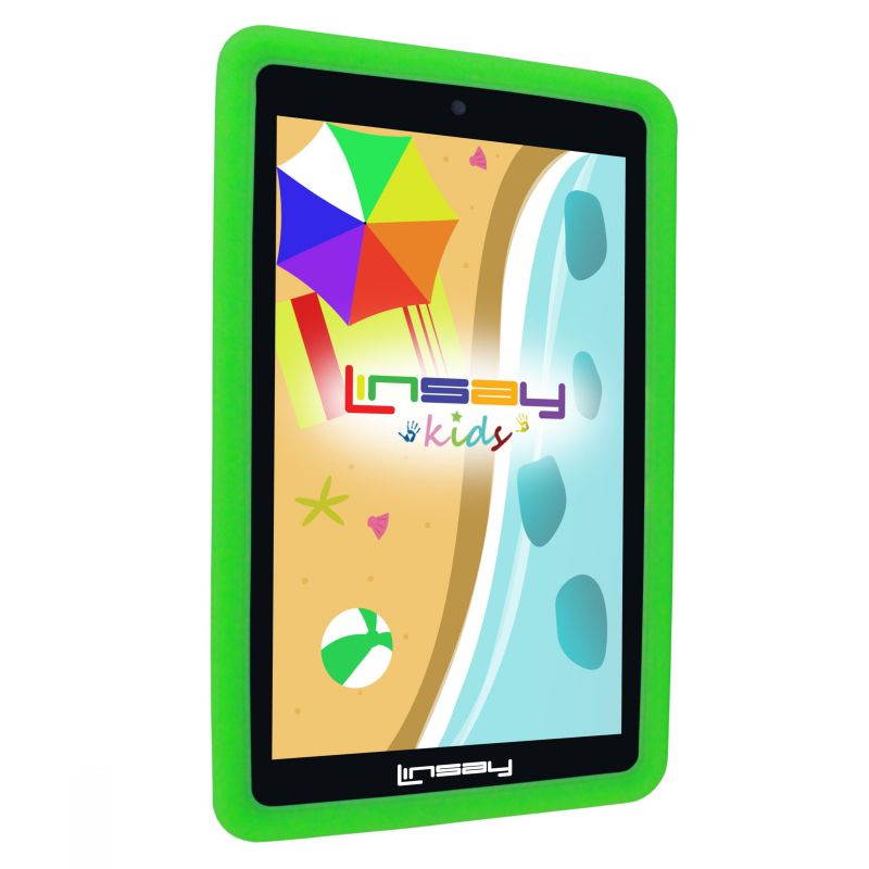 LINSAY&reg; 7" Kids Funny Tablet Quad Core 2 GB Ram 16 GB Storage Android 10 Bundle with Green Kids Defender Case