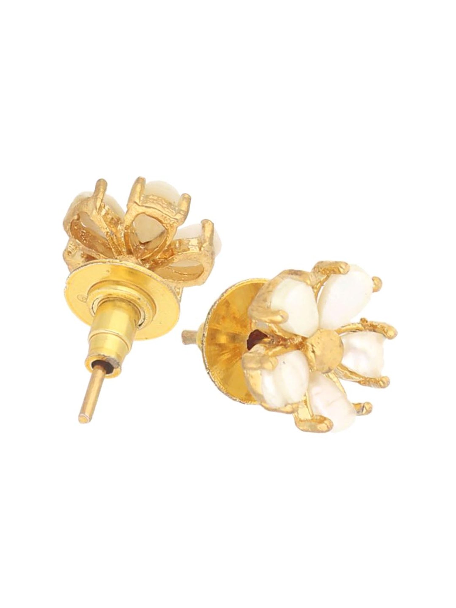 Sri Jagdamba Pearls Dakshita Golden & Pearl White Alloy Stud Earrings
