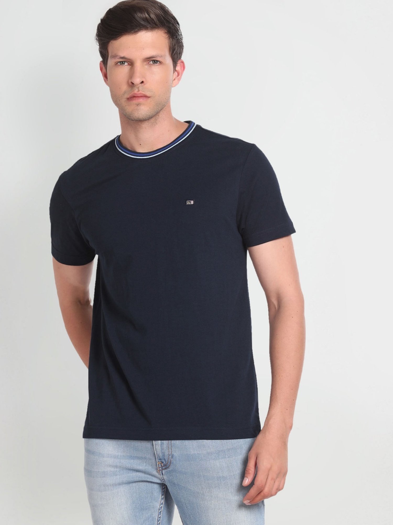 Arrow Sport Navy Cotton Regular Fit T-Shirt