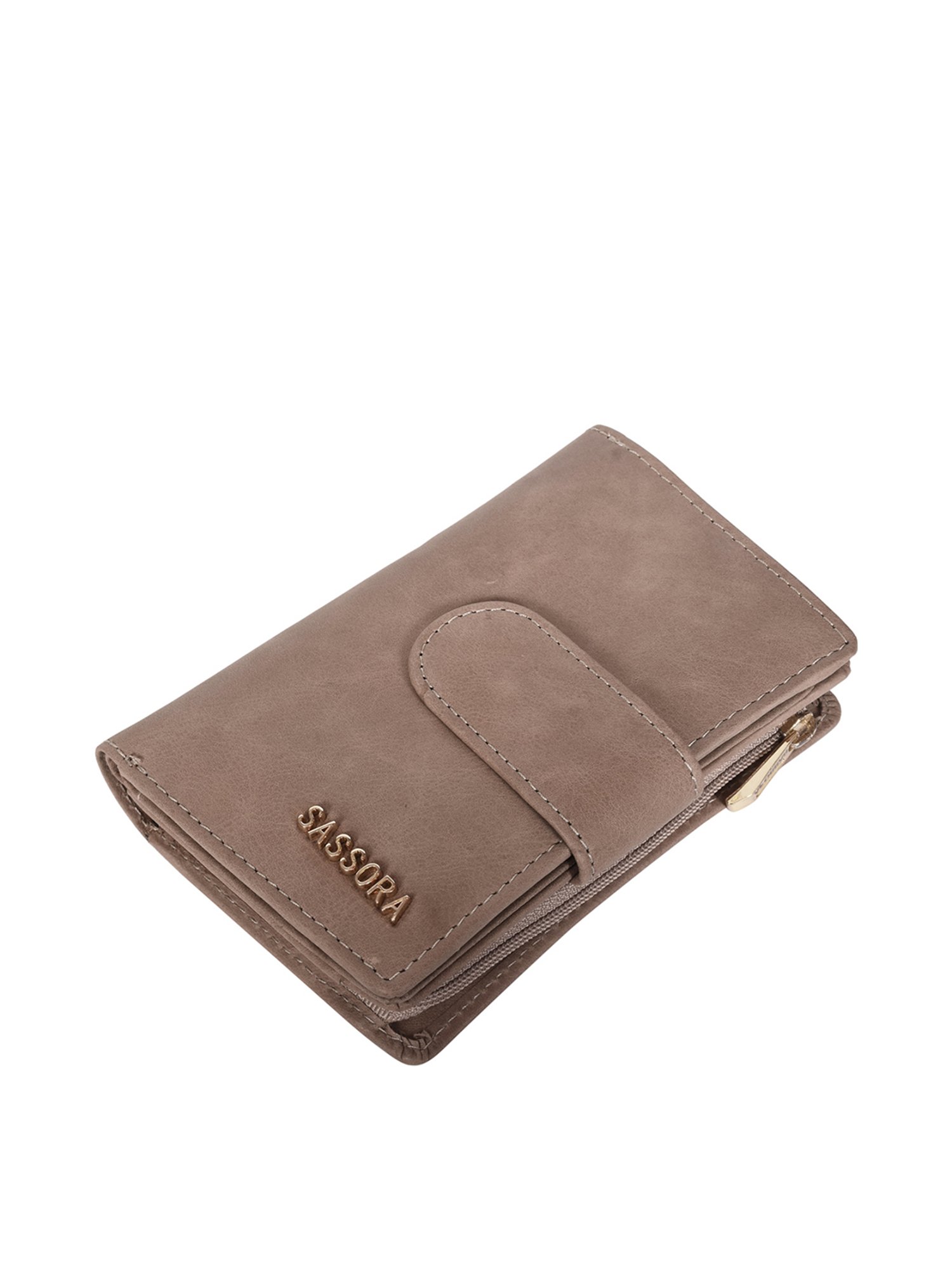 SASSORA Beige Solid Rfid Bi-Fold Wallet for Women