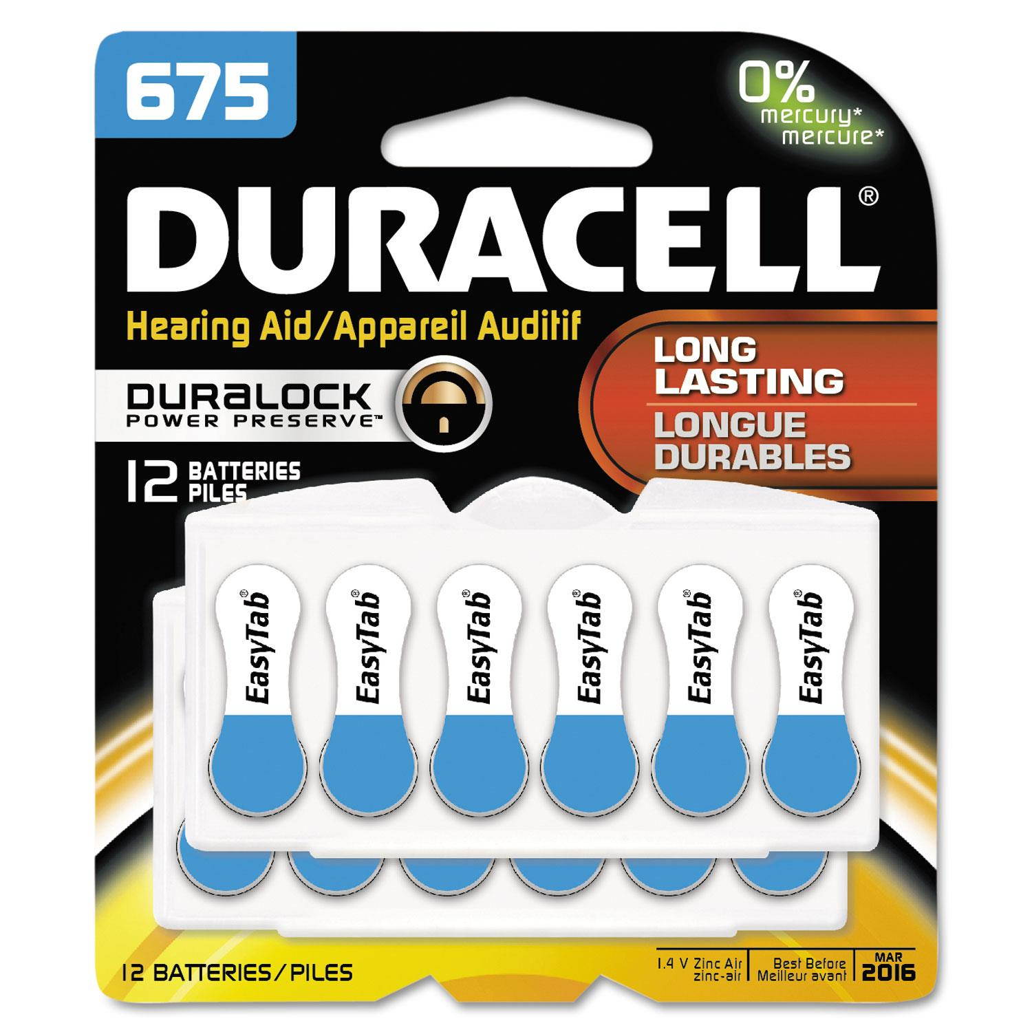 DURACELL Hearing Aid Easy Tab 675 Zinc Air Battery, 12-pack