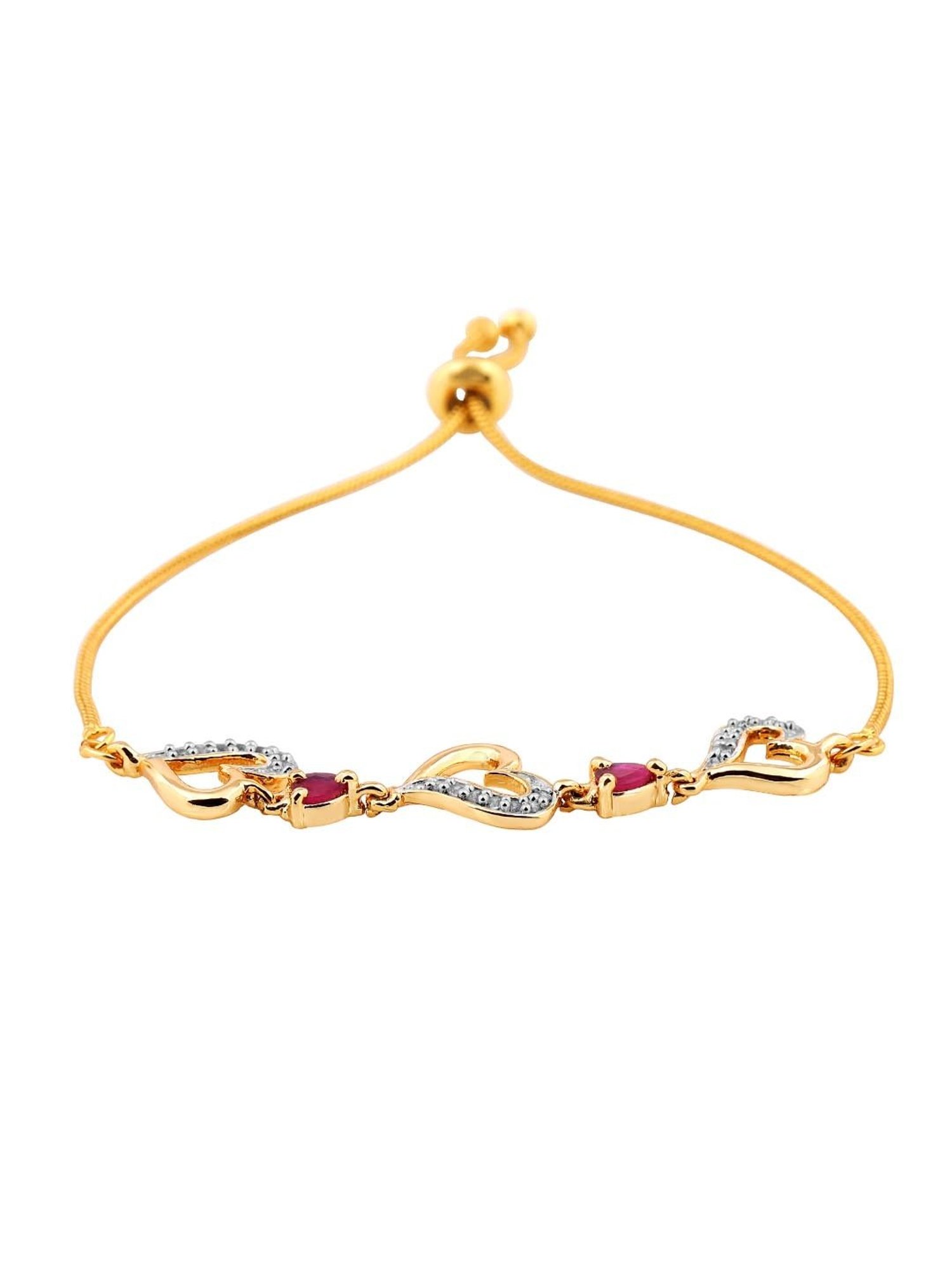 Estele Gold-Plated Heart-Shaped Link Bracelet with Pink Crystals for Women