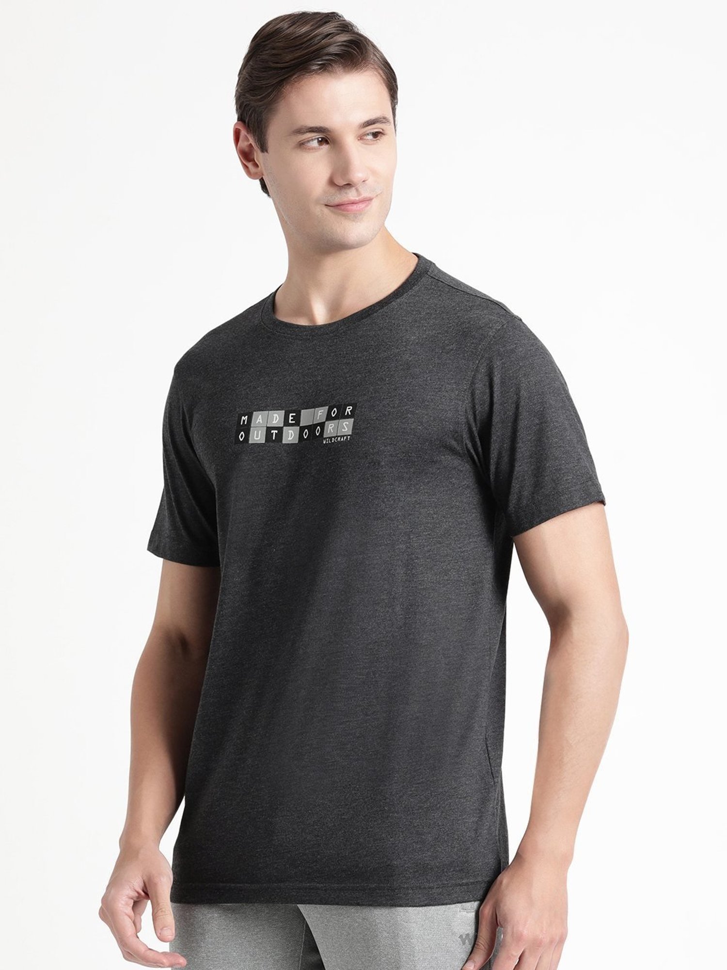 Wildcraft Black  Regular Fit Printed Sports T-Shirt