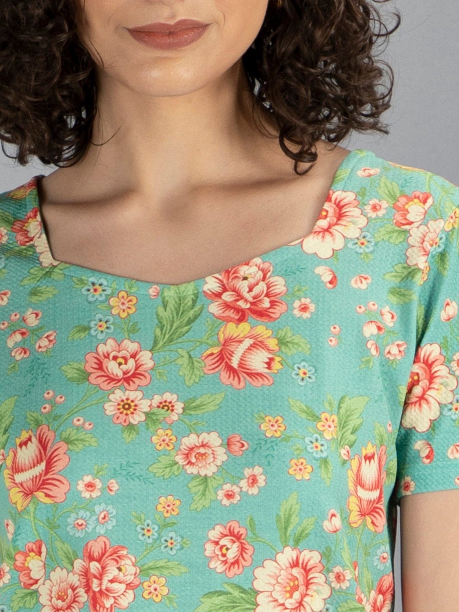 NEUDIS Green Floral Print Top With Skirt