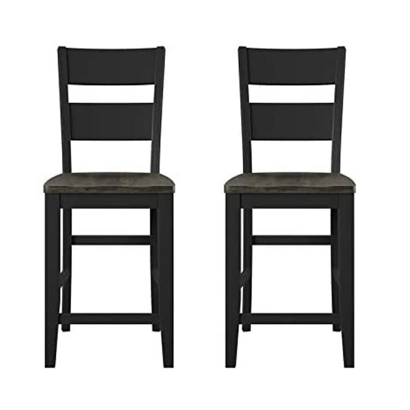 Wallace & Bay Kelley 24 Inch Durable Wood enBarstool Seat Furniture Set with Comfortable Ladder Back Design, Gray/Black (2 Pack)