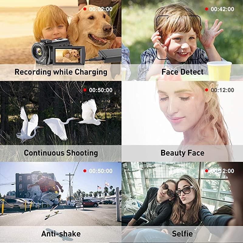 Camera Camcorder for YouTube FHD 1080P 30FPS 24MP Digital Vlogging Camera 16X Digital Zoom 30 Inch 270&deg; Rotation Screen Recorder with Lens Hood Microphone Remote Control 2 Batteries