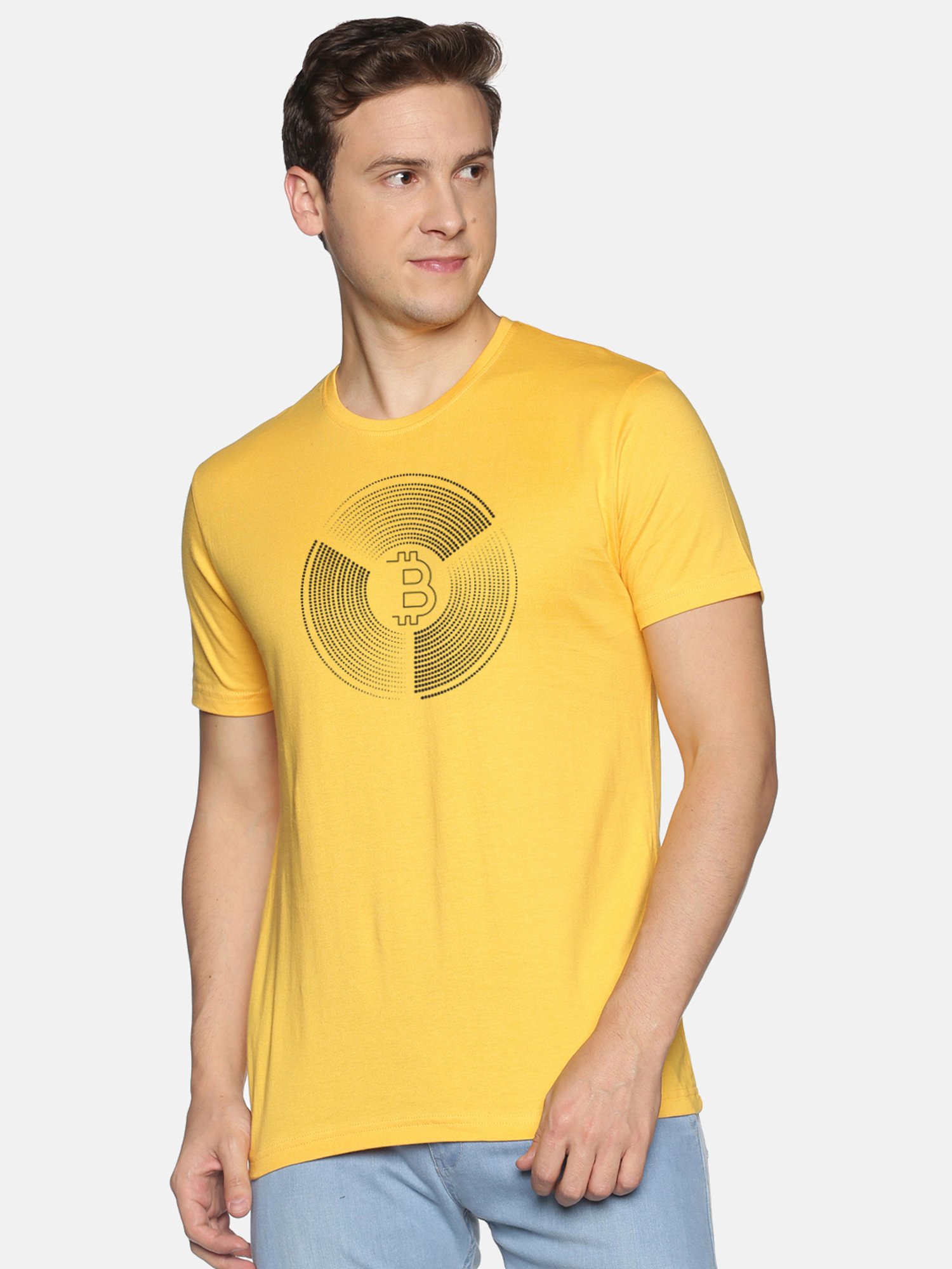 BLACK RADIO Yellow Slim Fit Printed Cotton Crew T-Shirt