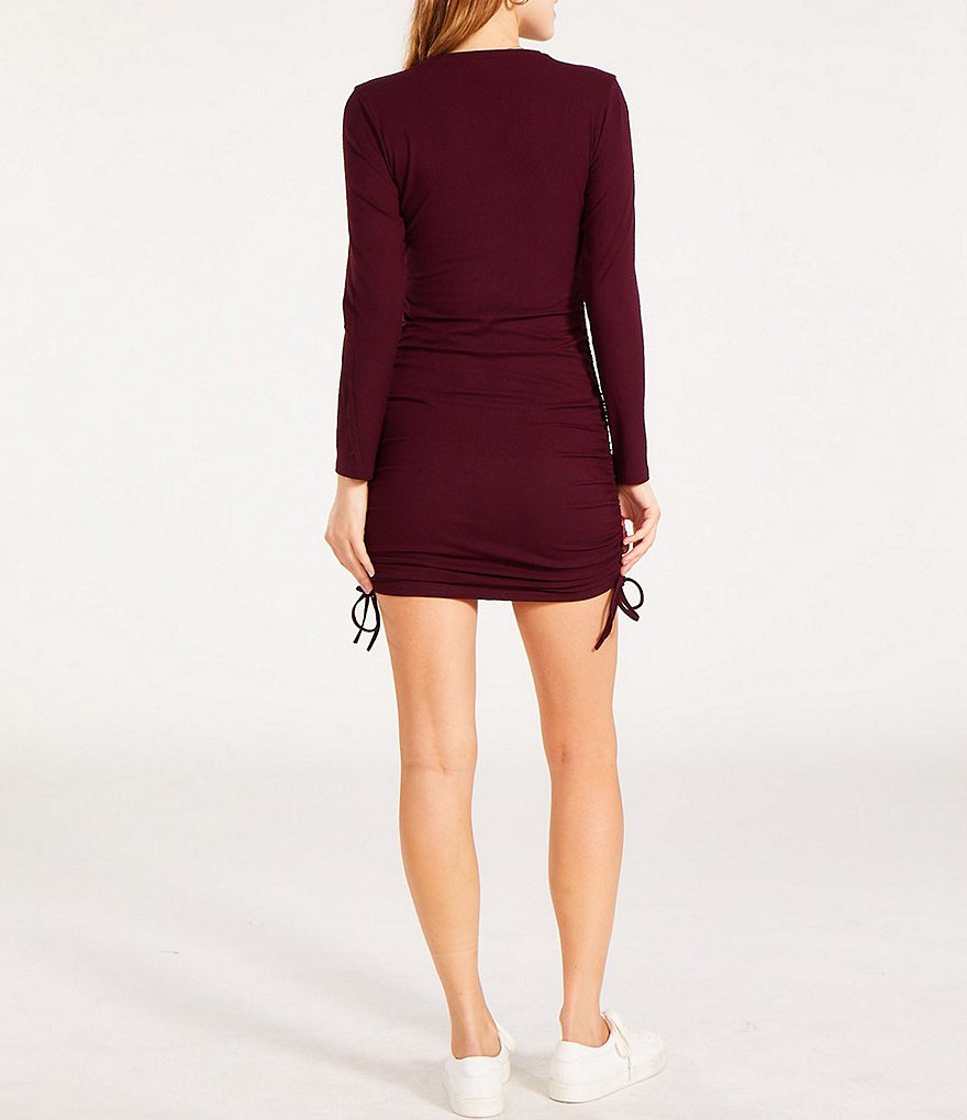 BB Dakota by Steve Madden Crush Round Neck Long Sleeve Knit Cinch Tie Mini Dress