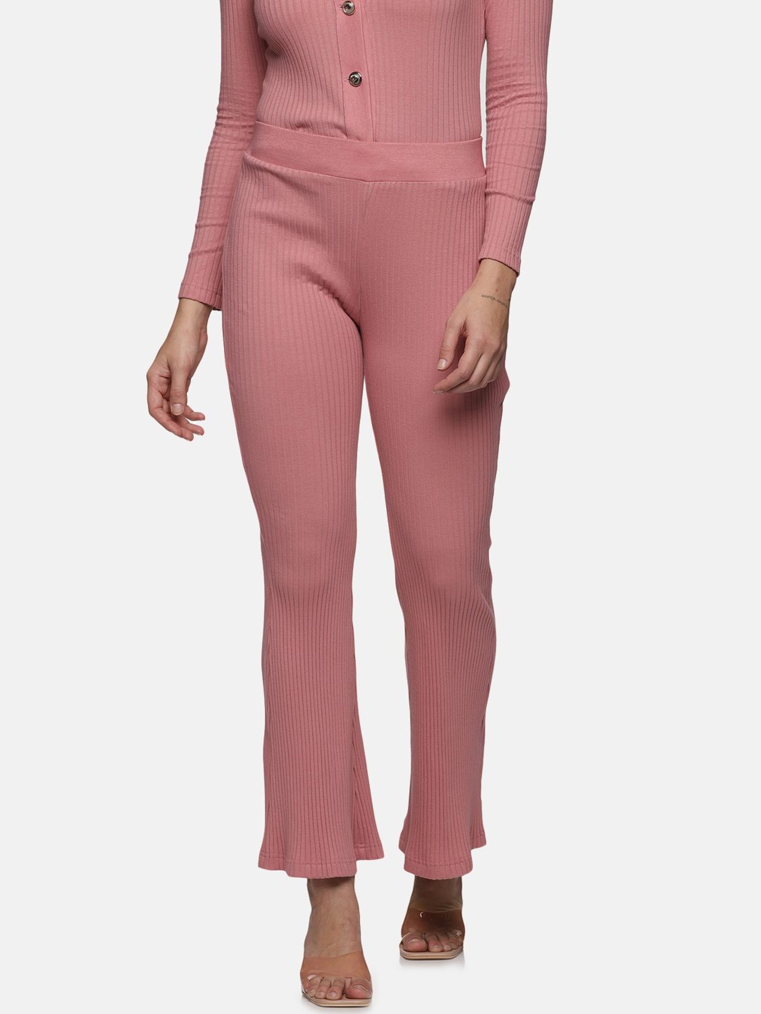 ISU Dusty Pink Cotton Slim Fit High Rise Pants