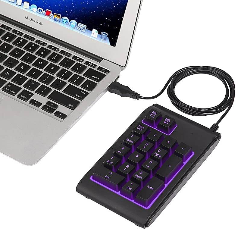 USB Numeric Keypad with Adjustable LED Backlight Water Resistant Mini 18 Key Number Pad Color Changing Backlit Keys USB Wired Numpad for Windows PC Laptop Computer Macbook