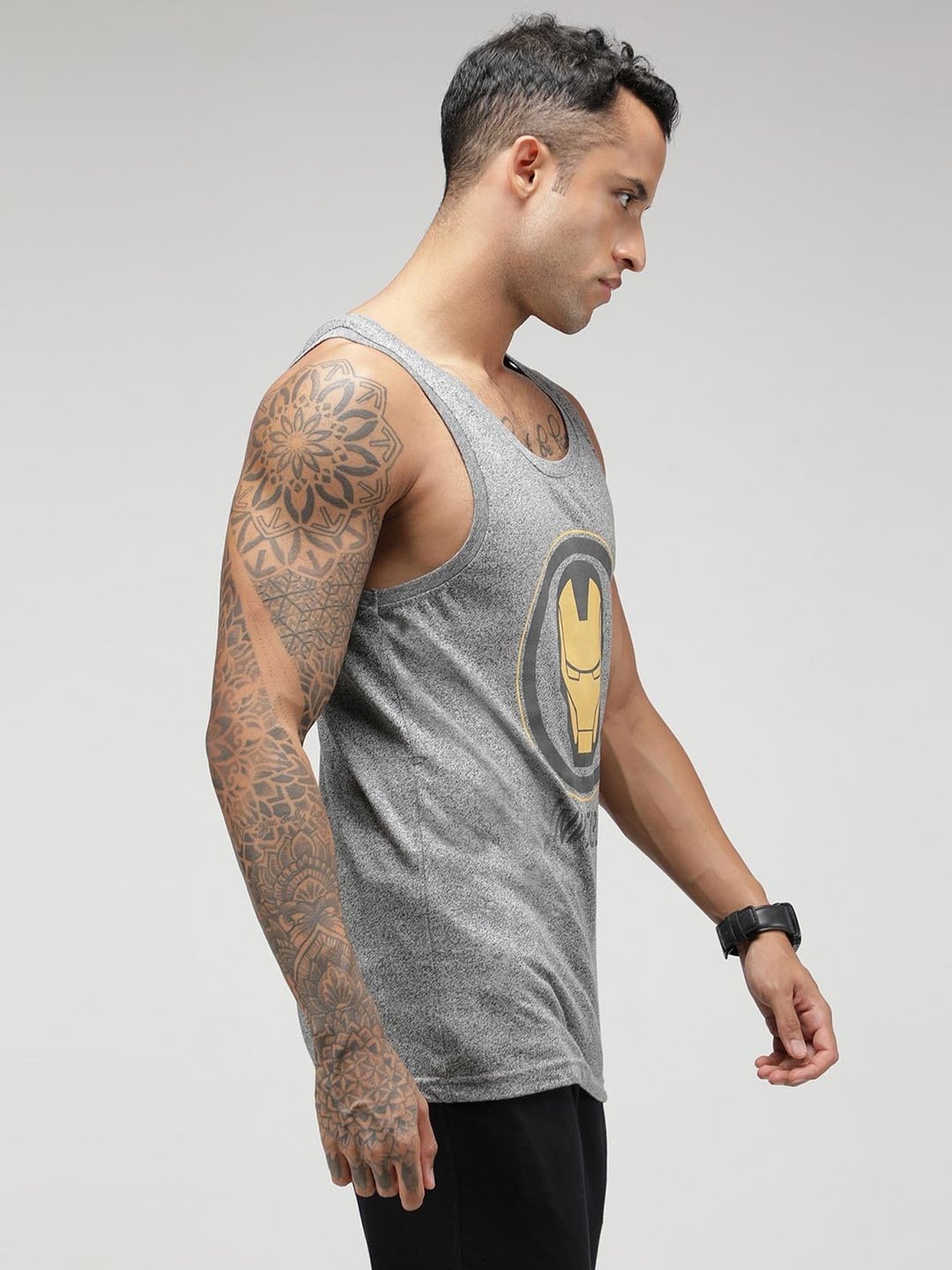 Zoiro Grey Melange Regular Fit Graphic Print Vest