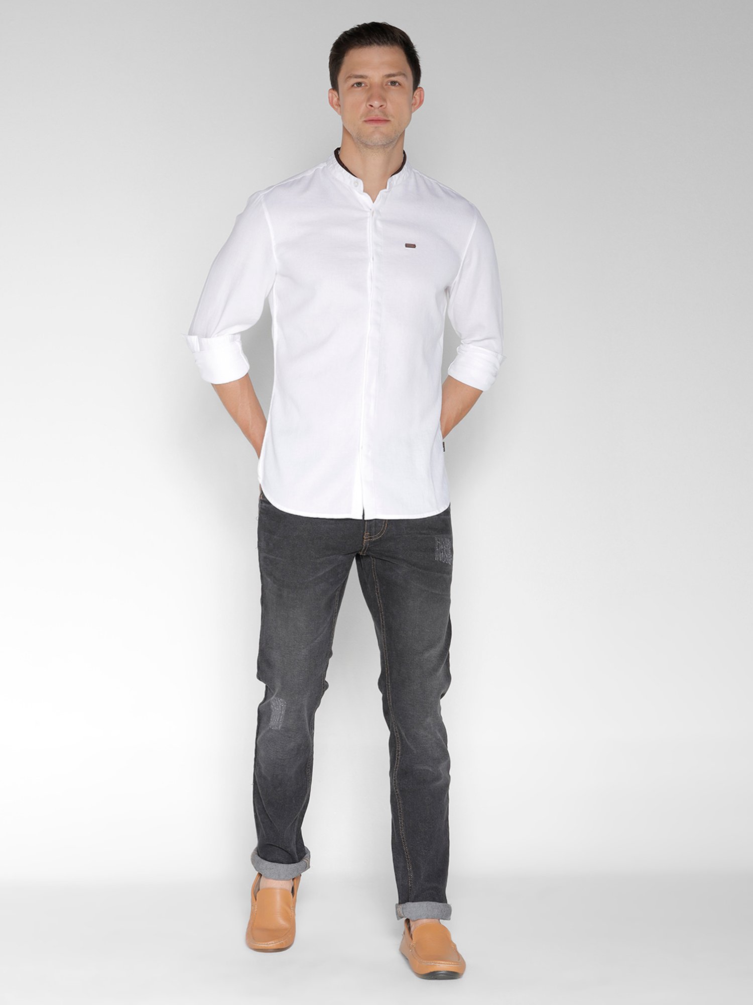 Identiti White Slim Fit Textured Shirt