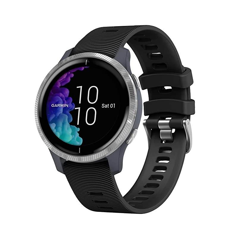 Garmin Venu GPS Smartwatch with AMOLED Display and Included  3 Straps Bundle (Granite Blue/Silver, Black/Berry/White)