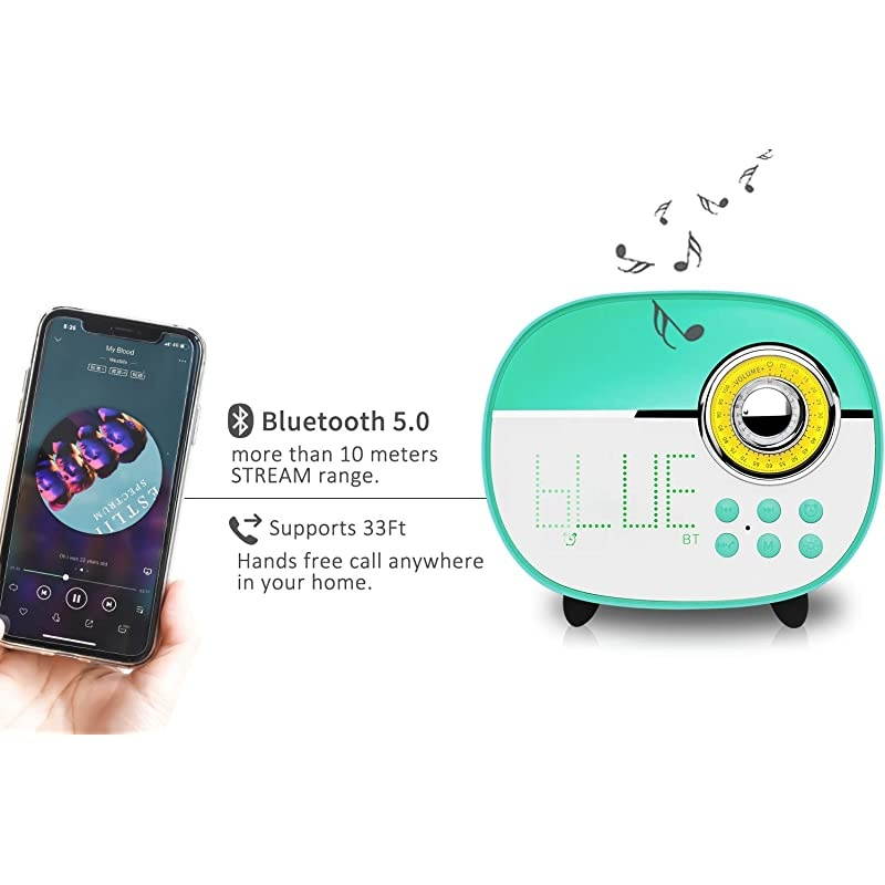 CR1+ Portable FM Radio with Wireless Bluetooth HandsFree Call ClockAlarm Colorful LED Lighting AutoTune Builtin Rechargeable Battery for Portable Soft Rubber Paint Green