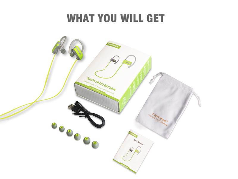 Tritina Sports Headphone in-Ear - Sweatproof Bluetooth Earphones w/ Mic - Comfortable Secure Fit Design Earbuds - HD Stereo Noise Cancelling for Gym Fitness Running Workout - Green