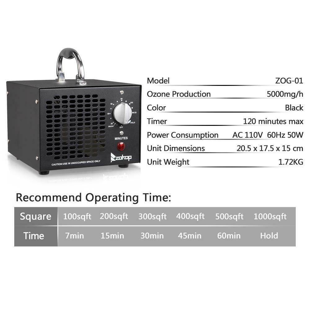 Portable 5000mg Ozone Generator Indoor Air Purifier Machine Timer Control