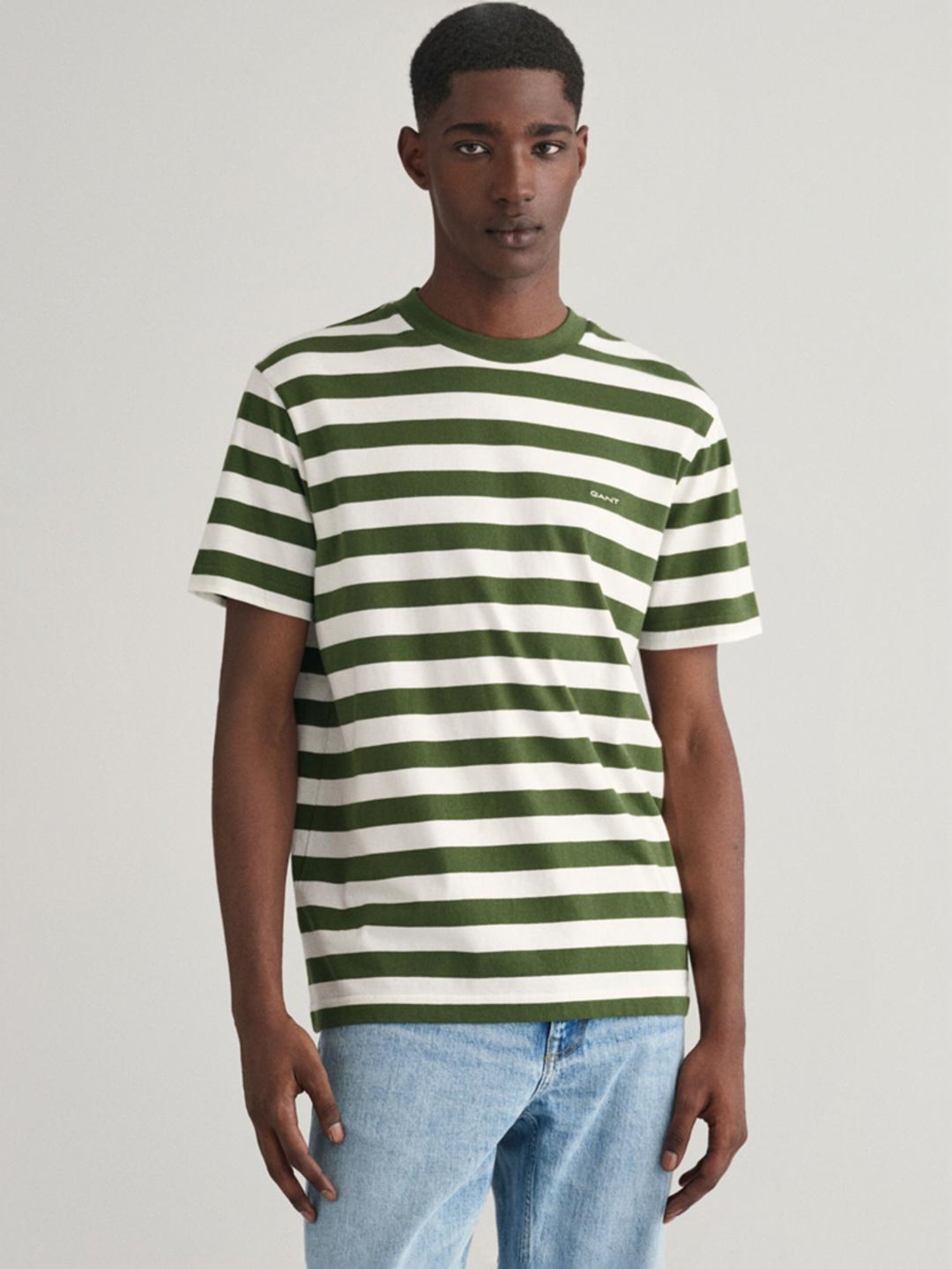 Gant Green Cotton Regular Fit Striped T-Shirt