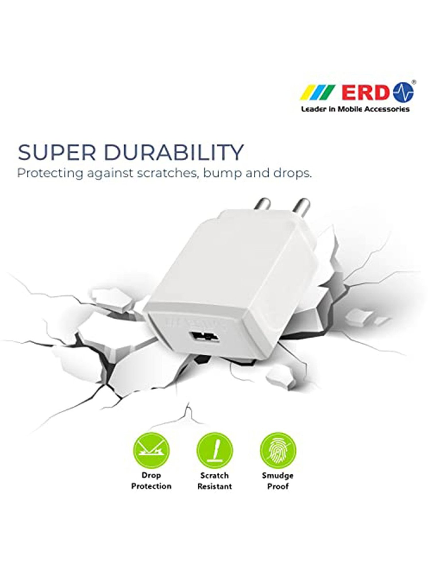 ERD TC-45 Mobile Phone Charger Adapter with Micro USB Cable (White)